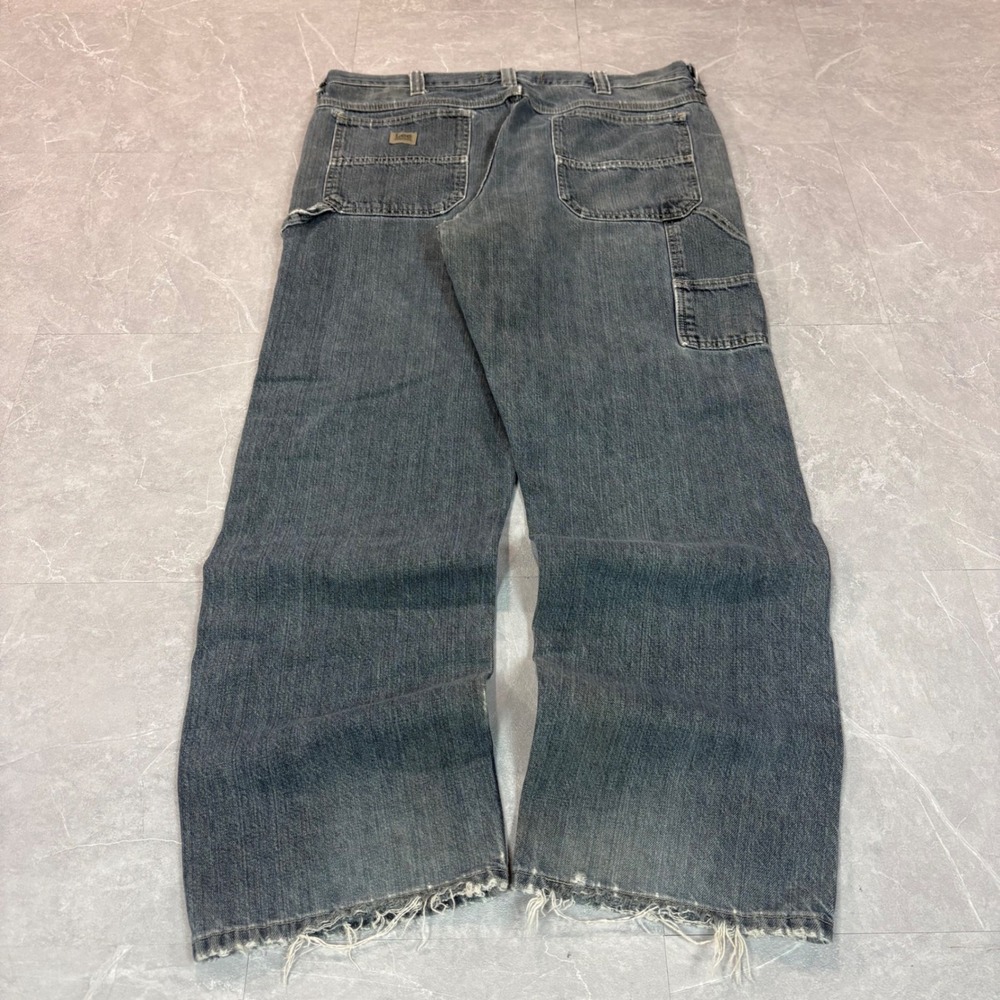 Lee Dungarees Mens 38x32 Carpenter Jeans Blue Faded Distressed Wide Leg 2393